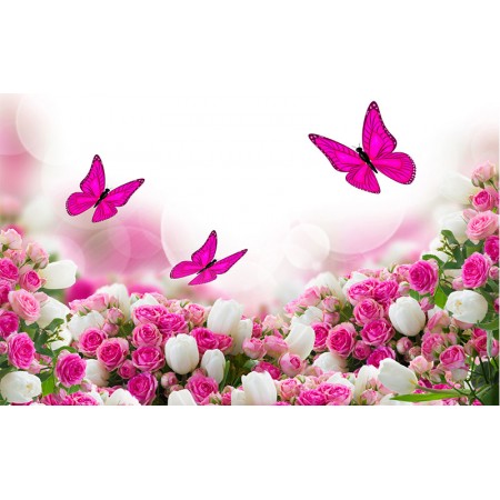 Fototapet Natura Personalizat - Fluturi si Trandafiri